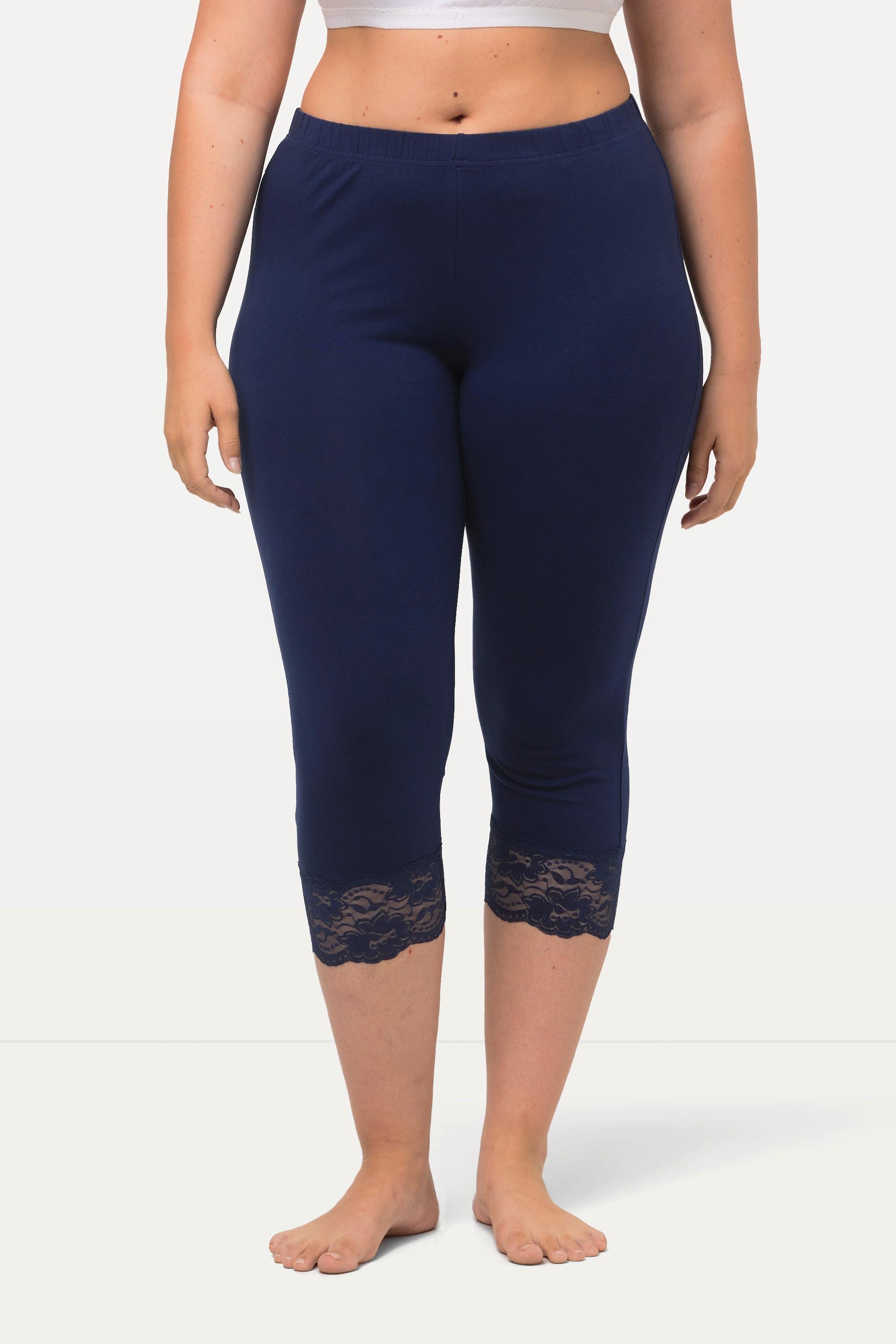 Ulla Popken Capri Leggings elastischer Spitzensaum  