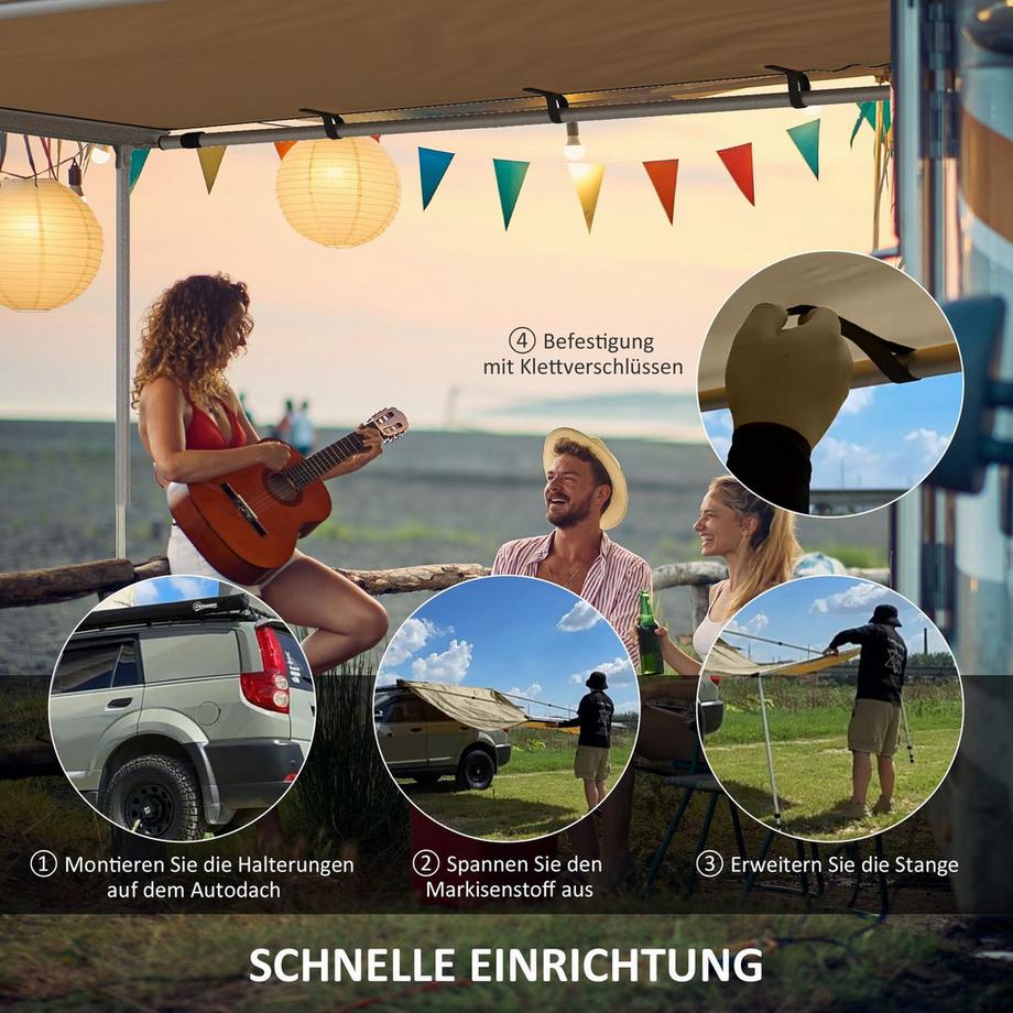 Northio Tendalino 1,6 x 2,5 m per roulotte e SUV, tendalino estensibile, tetto parasole idrorepellente in kaki  