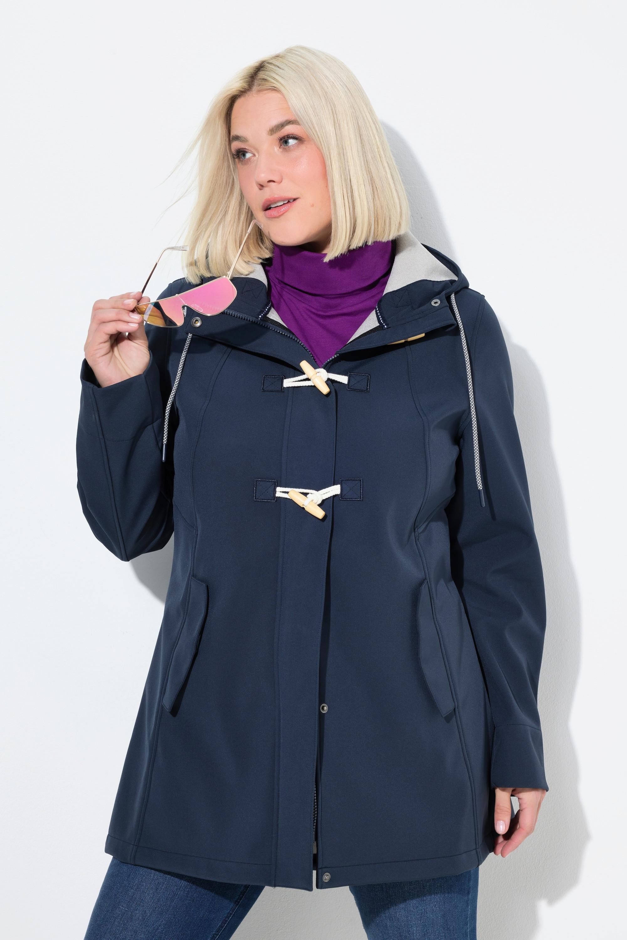 Ulla Popken HYPRAR Giacca Softshell Idrorepellente con Fodera in Pile e Cappuccio  