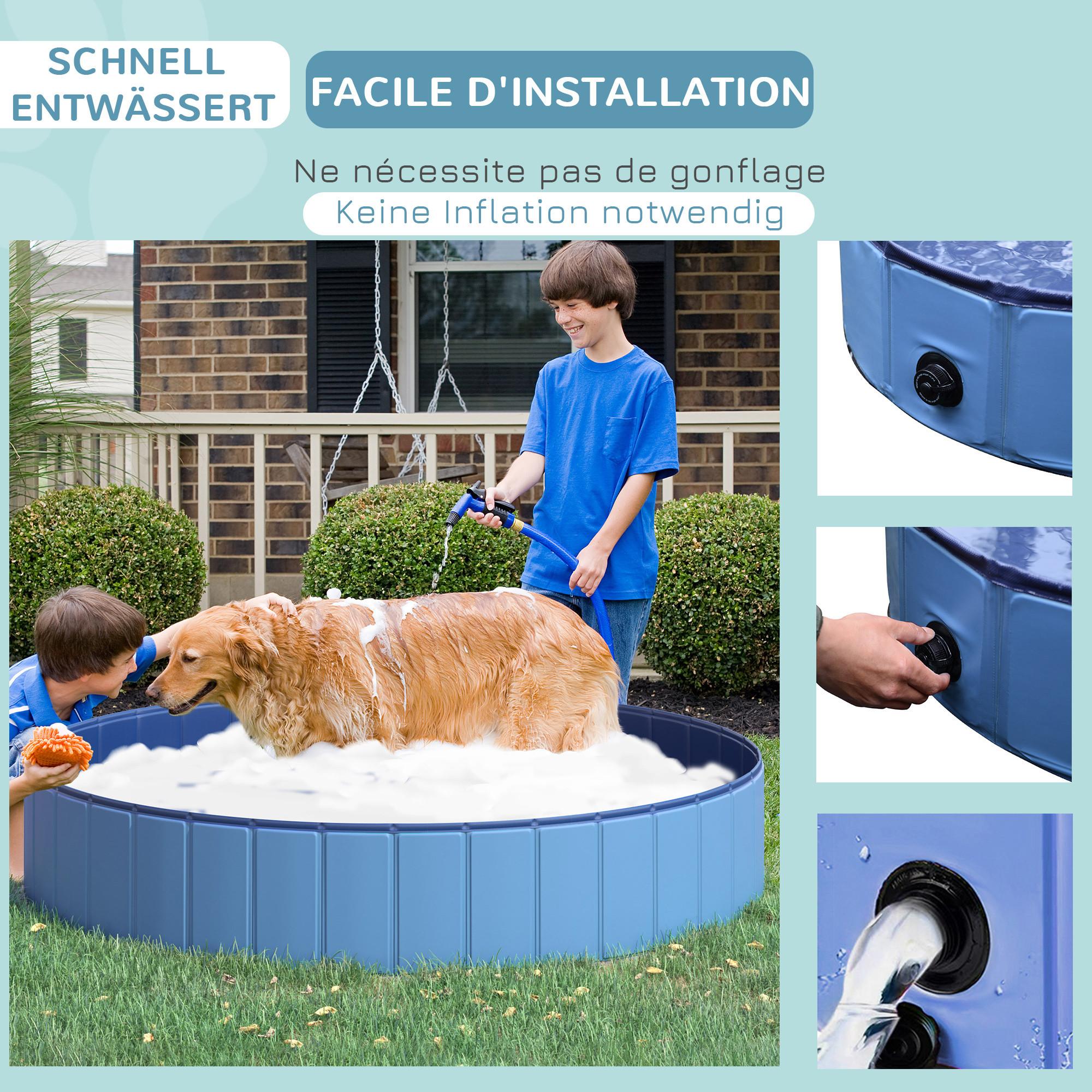 PawHut  Piscina Per Cani Grande Piscina Per Cani, Piscina In Pvc + Legno, Blu, Ø120Xh30 Cm, Rinfrescante In Estate 