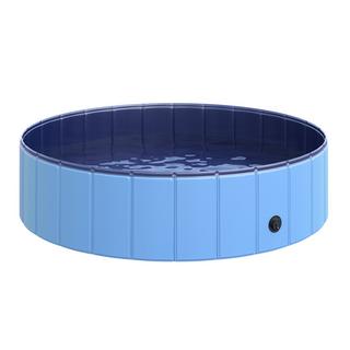 PawHut  Piscina Per Cani Grande Piscina Per Cani, Piscina In Pvc + Legno, Blu, Ø120Xh30 Cm, Rinfrescante In Estate 