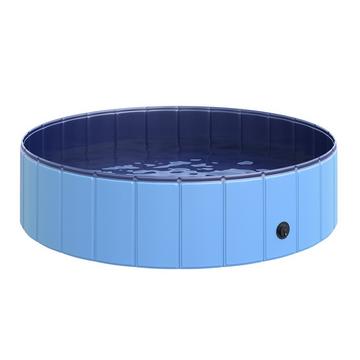 Piscina Per Cani Grande Piscina Per Cani, Piscina In Pvc + Legno, Blu, Ø120Xh30 Cm, Rinfrescante In Estate