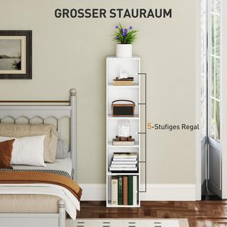 Northio Bibliothèque, 5 compartiments, étagères réglables, bois, 30 x 24 x 133,5 cm, blanc  