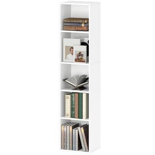 Northio Bibliothèque, 5 compartiments, étagères réglables, bois, 30 x 24 x 133,5 cm, blanc  