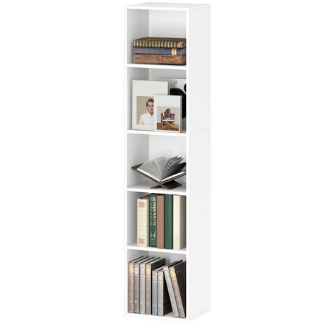 Northio Bibliothèque, 5 compartiments, étagères réglables, bois, 30 x 24 x 133,5 cm, blanc  
