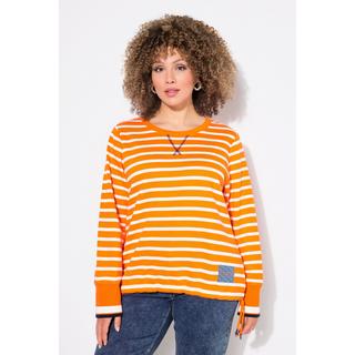 Ulla Popken  Sweat-shirt rayé, col rond et manches longues, cordon sous tunnel 