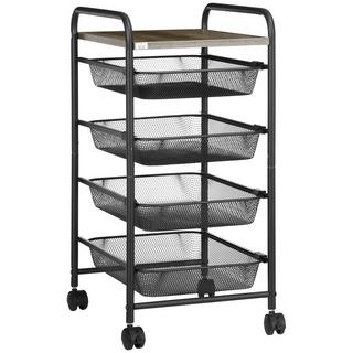 Northio Carrello Da Cucina Con 4 Cestelli, Scaffale Su Ruote, Carrello Di Servizio Per Camera Da Letto, Acciaio, Nero, 41.5X31X66Cm  