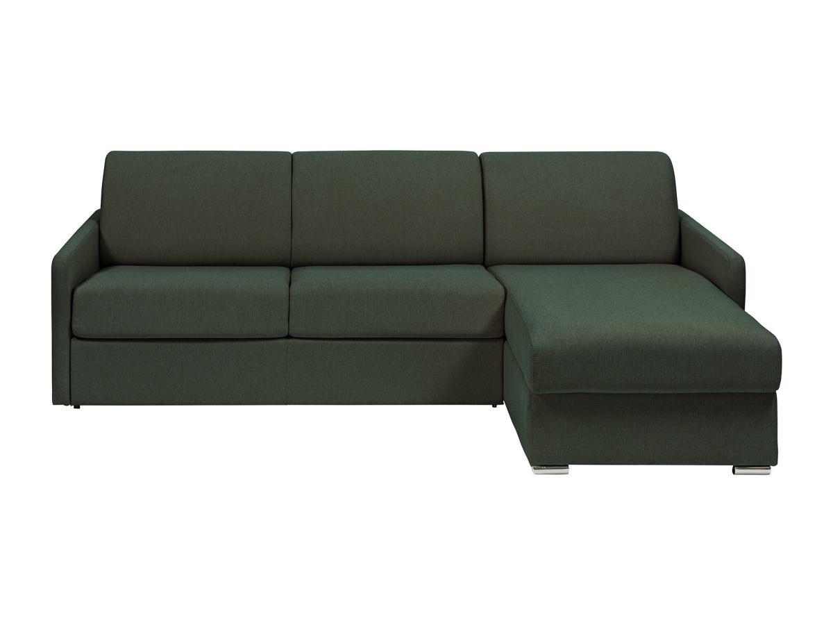 Vente-unique Ecksofa mit Matratze - Ecke wechselbar - Stoff - Tannengrün - Liegefläche mit Lattenrost mit breiten Latten 140 cm - Matratze 14 cm - CALIFE  