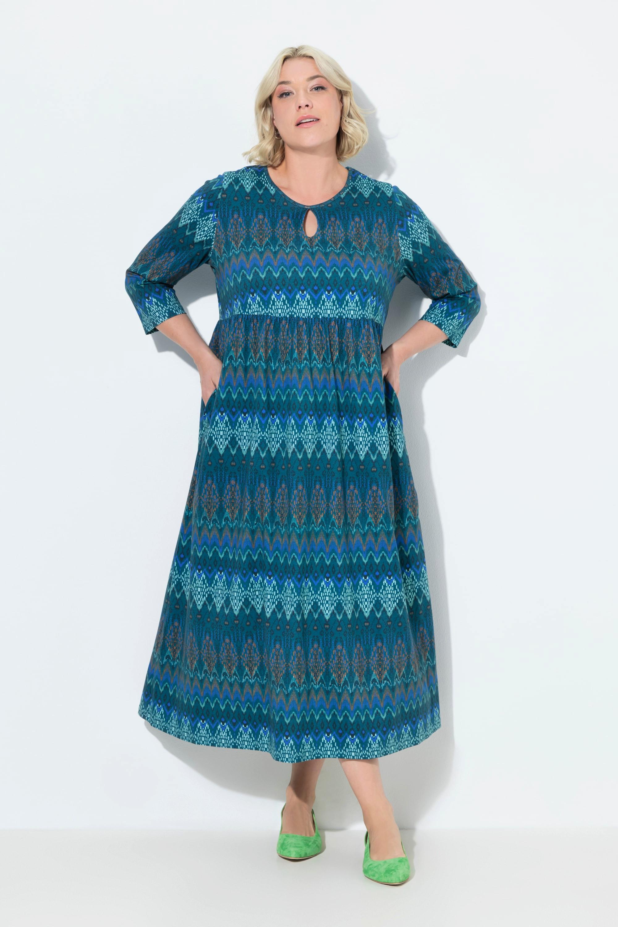 Ulla Popken Jerseykleid A-Linie Tropfen-Ausschnitt 3/4-Arm  