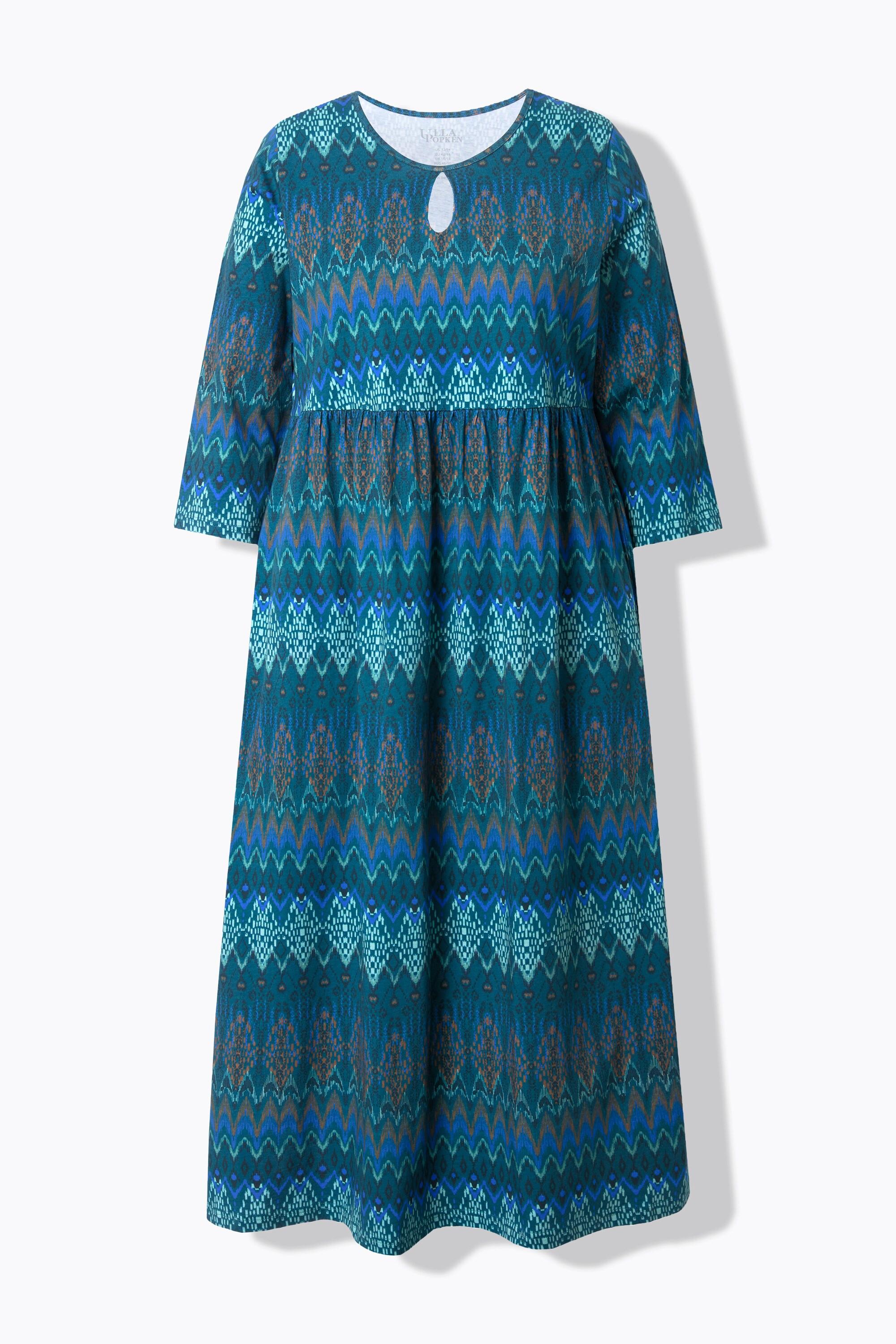 Ulla Popken Jerseykleid A-Linie Tropfen-Ausschnitt 3/4-Arm  