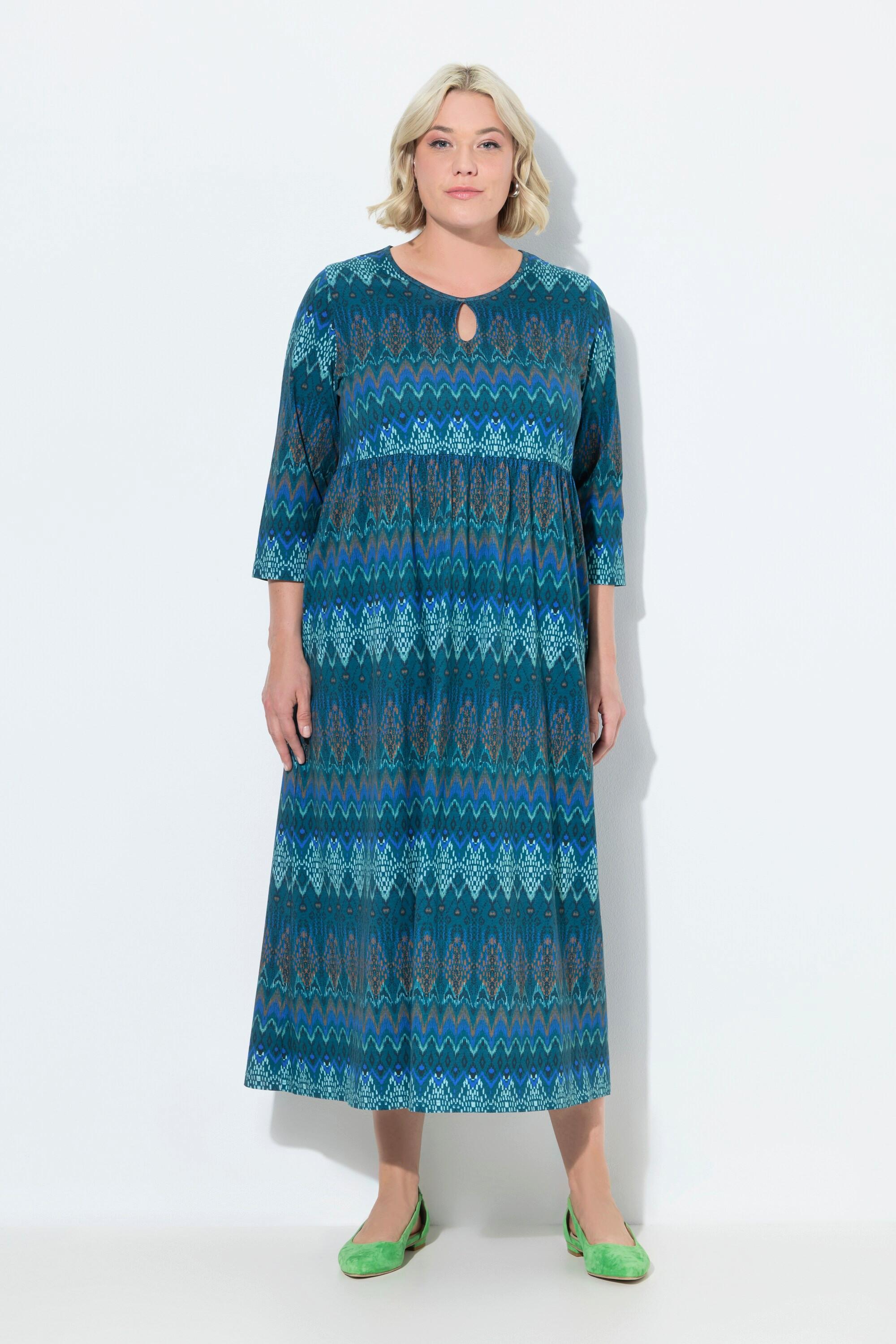 Ulla Popken Jerseykleid A-Linie Tropfen-Ausschnitt 3/4-Arm  