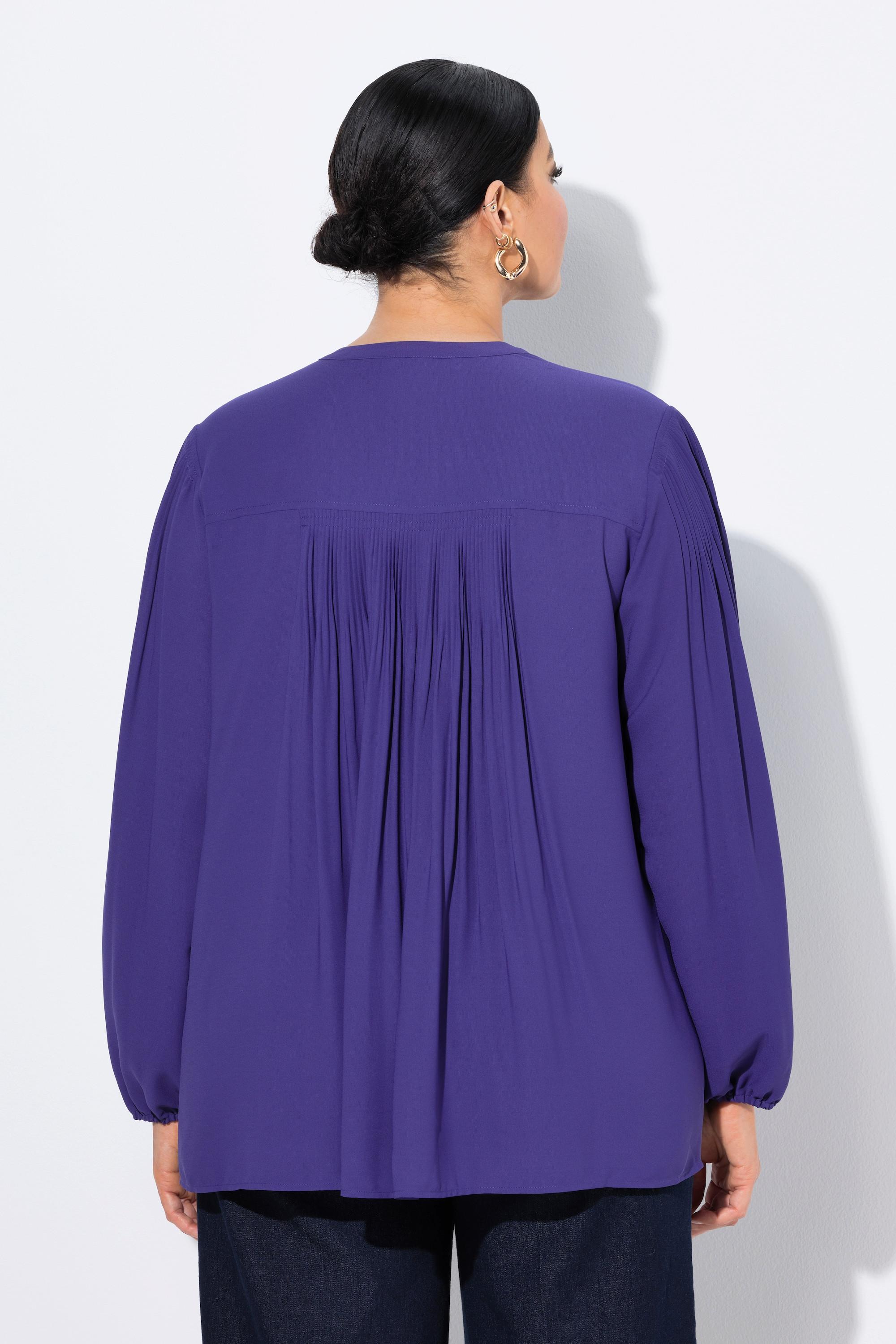 Ulla Popken Bluse Zierfalten Stehkragen Langarm  