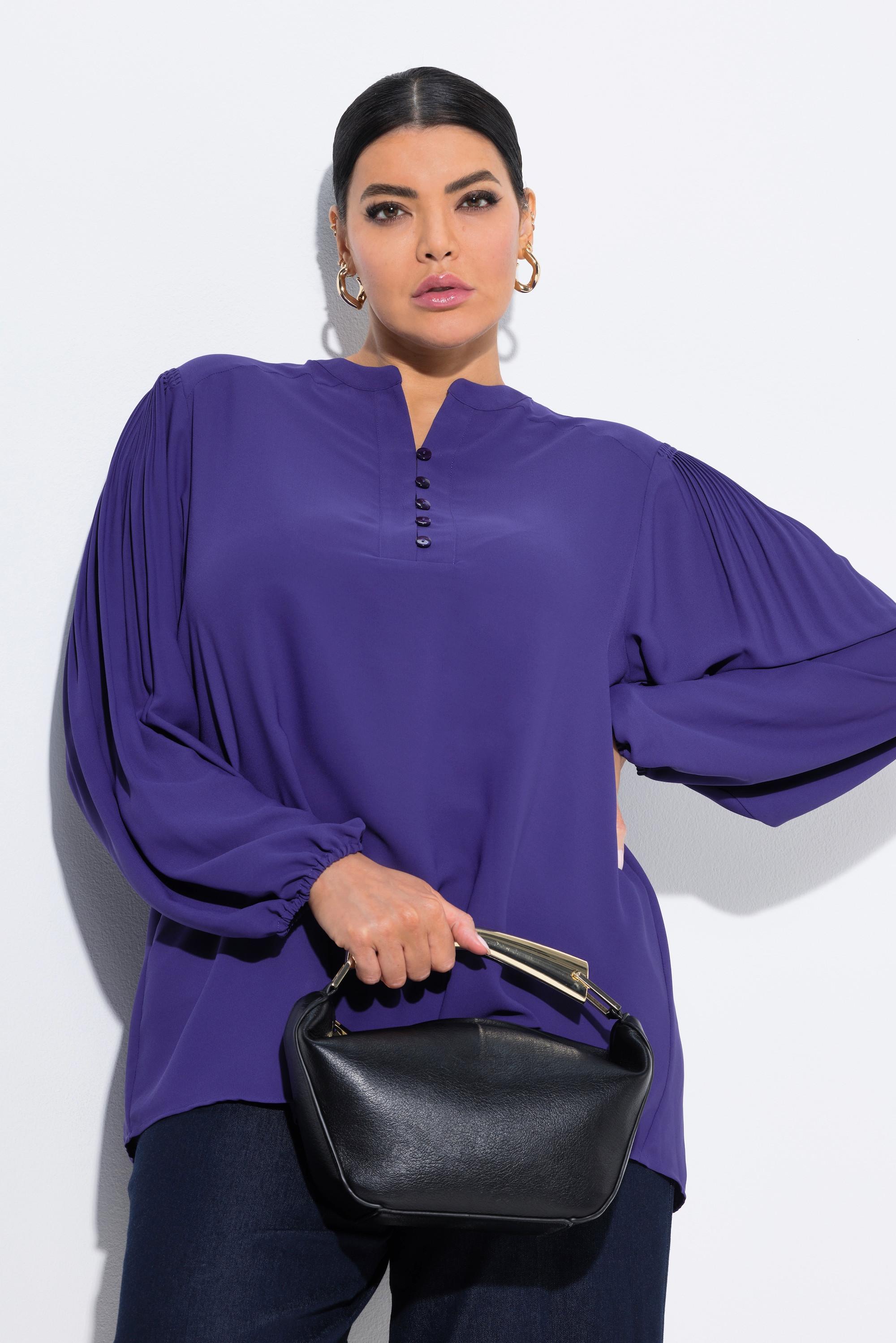 Ulla Popken Bluse Zierfalten Stehkragen Langarm  