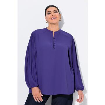 Bluse, Zierfalten, Stehkragen, Knopfleiste, Langarm
