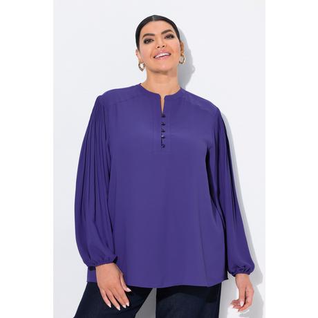 Ulla Popken Bluse Zierfalten Stehkragen Langarm  