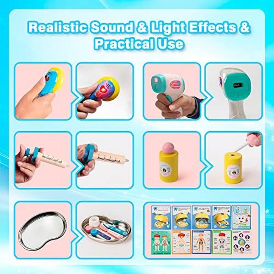 Activity-board  Arztkoffer Kinder Holzarztkoffer Kinderspielzeug mit Stethoskop, Edelstahltablett und Arzttasche 