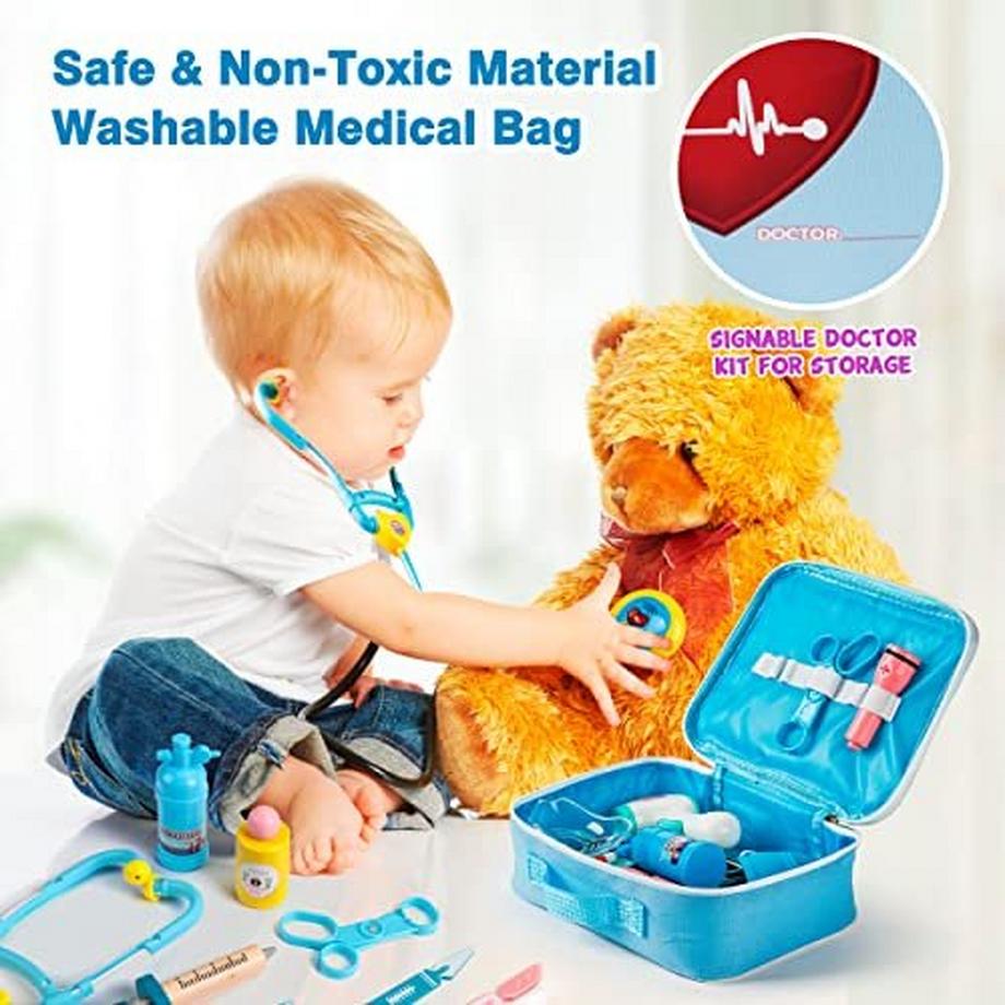 Activity-board  Arztkoffer Kinder Holzarztkoffer Kinderspielzeug mit Stethoskop, Edelstahltablett und Arzttasche 