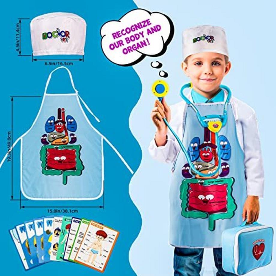 Activity-board  Arztkoffer Kinder Holzarztkoffer Kinderspielzeug mit Stethoskop, Edelstahltablett und Arzttasche 