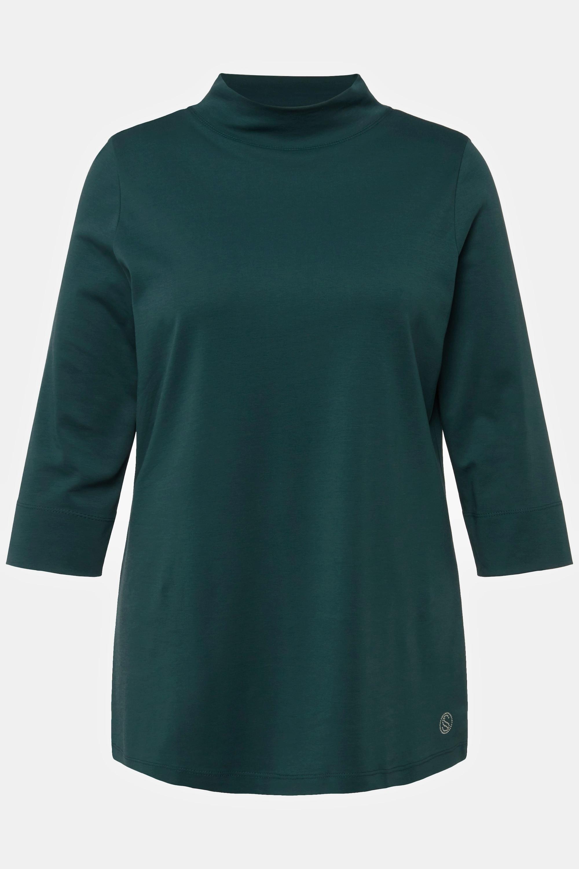 Ulla Popken  Shirt, A-Linie, Stehkragen, 3/4-Arm, Pima Cotton 