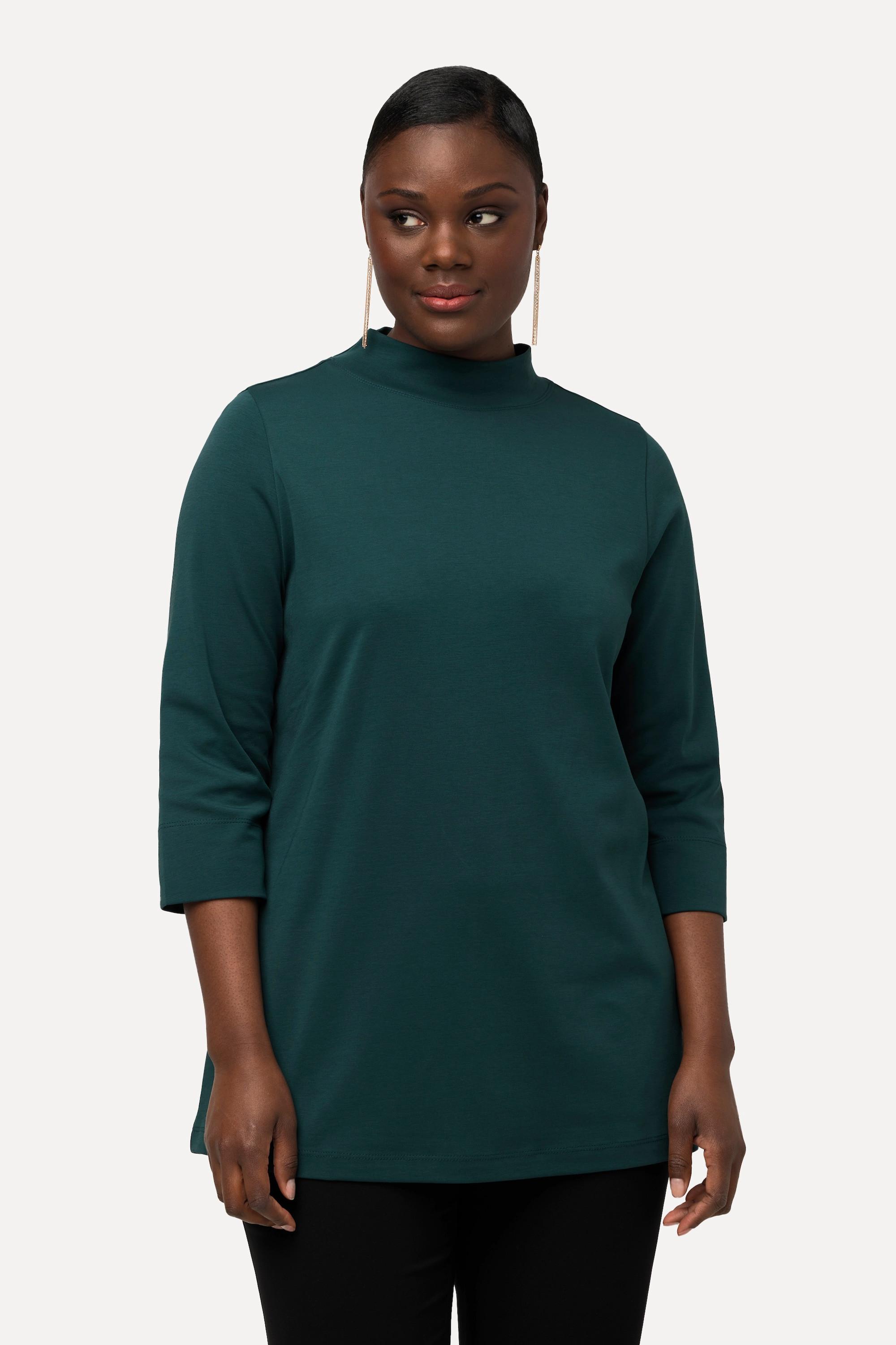 Ulla Popken  Shirt, A-Linie, Stehkragen, 3/4-Arm, Pima Cotton 