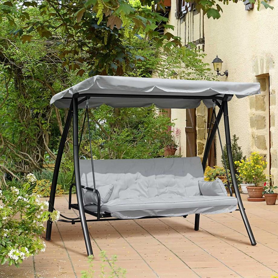 Northio Hollywoodschaukel Gartenschaukel Schaukel Schaukelbank Mit Liege-Funktion, 3 Sitzer, Metall+Polyester, Weiß, 209 X 114 X 170 Cm  