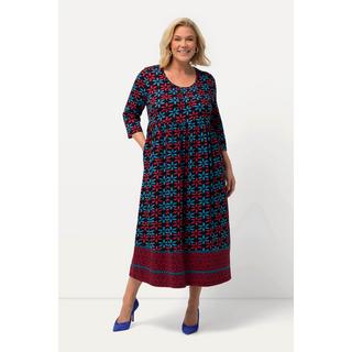 Ulla Popken  Jerseykleid, Blüten, A-Linie, Rundhals, 3/4-Arm 