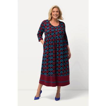 Jerseykleid, Blüten, A-Linie, Rundhals, 3/4-Arm