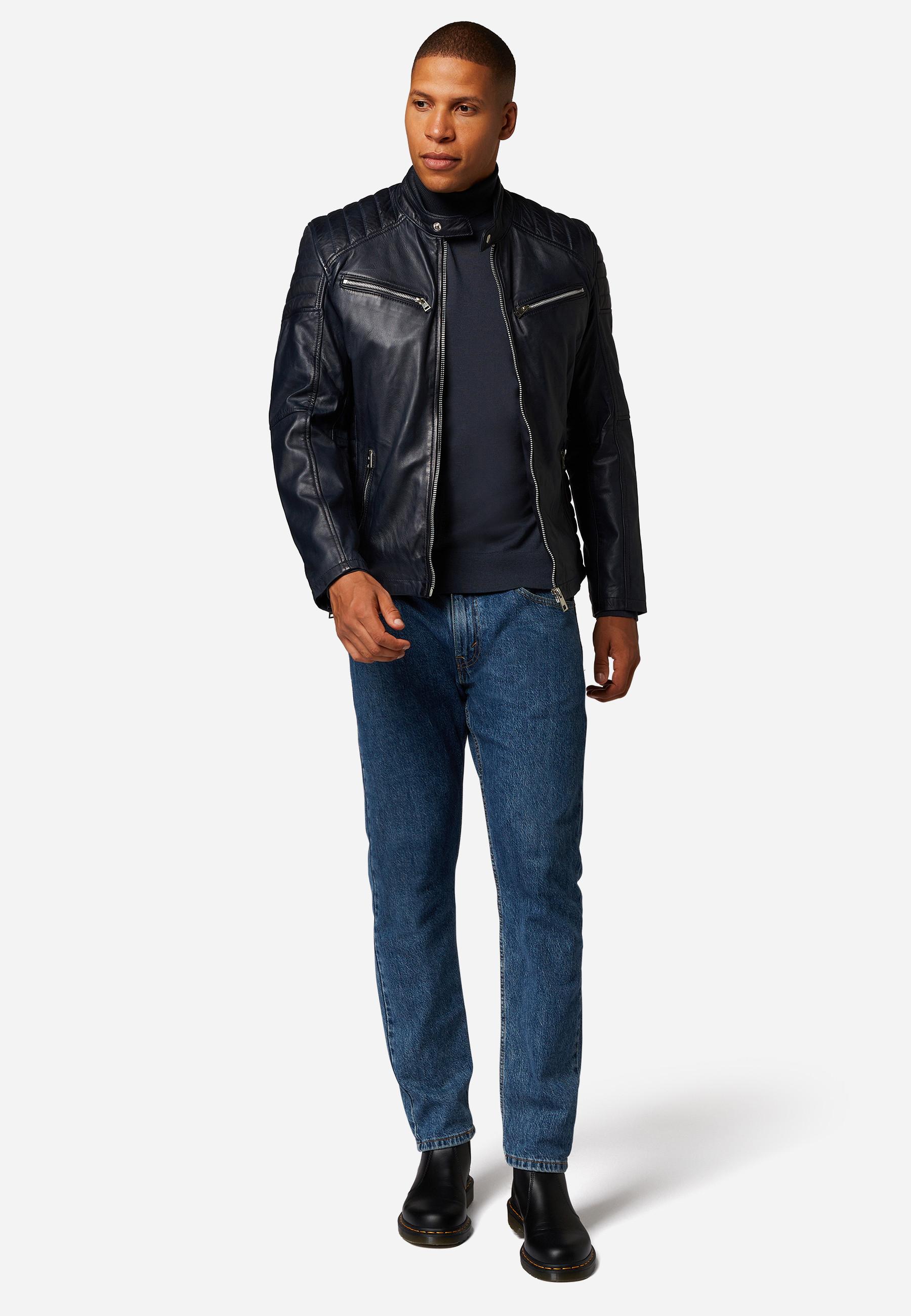 RICANO  Blouson en cuir pour homme Cooper - style motard avec col montant 