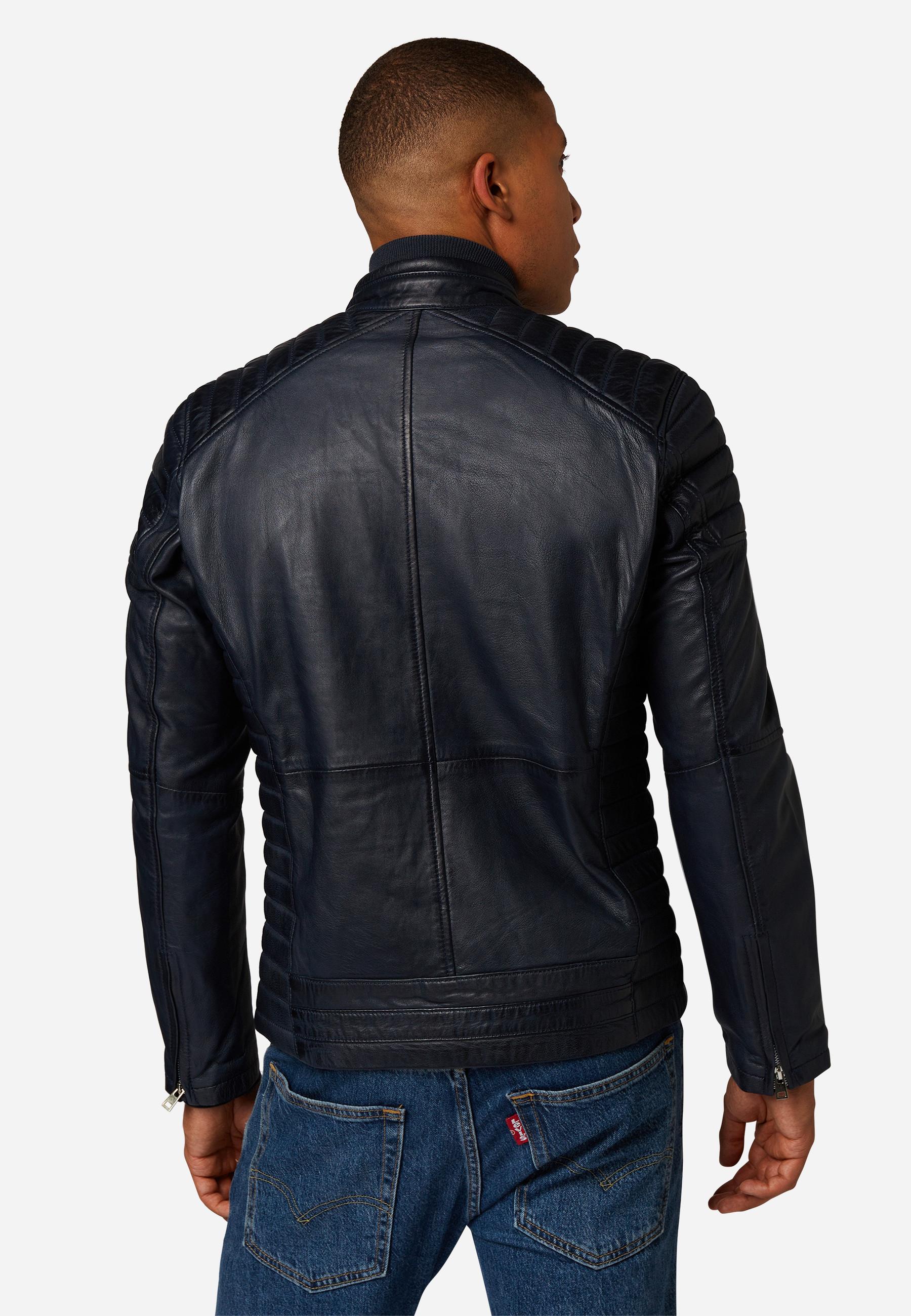 RICANO  Blouson en cuir pour homme Cooper - style motard avec col montant 