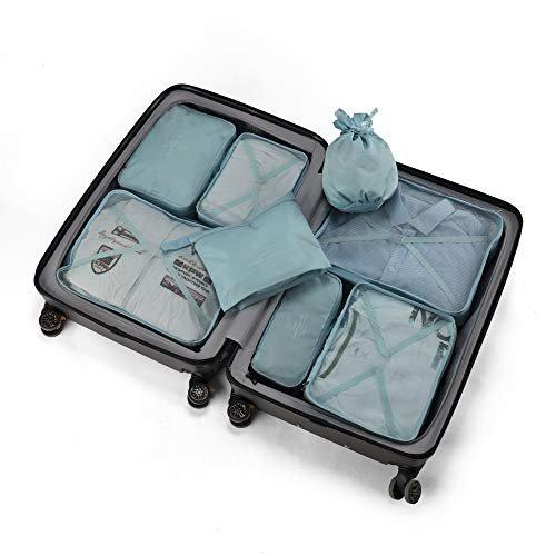 Only-bags.store  Koffer-Organizer, Kleidersäcke für Reisen, 8-teiliges Set, 7 x Farben, Reisegepäck-Organizer inklusive wasserdichtem Schuhaufbewahrungsbeutel, praktische Kompressionsbeutel für Reisende,/blau 