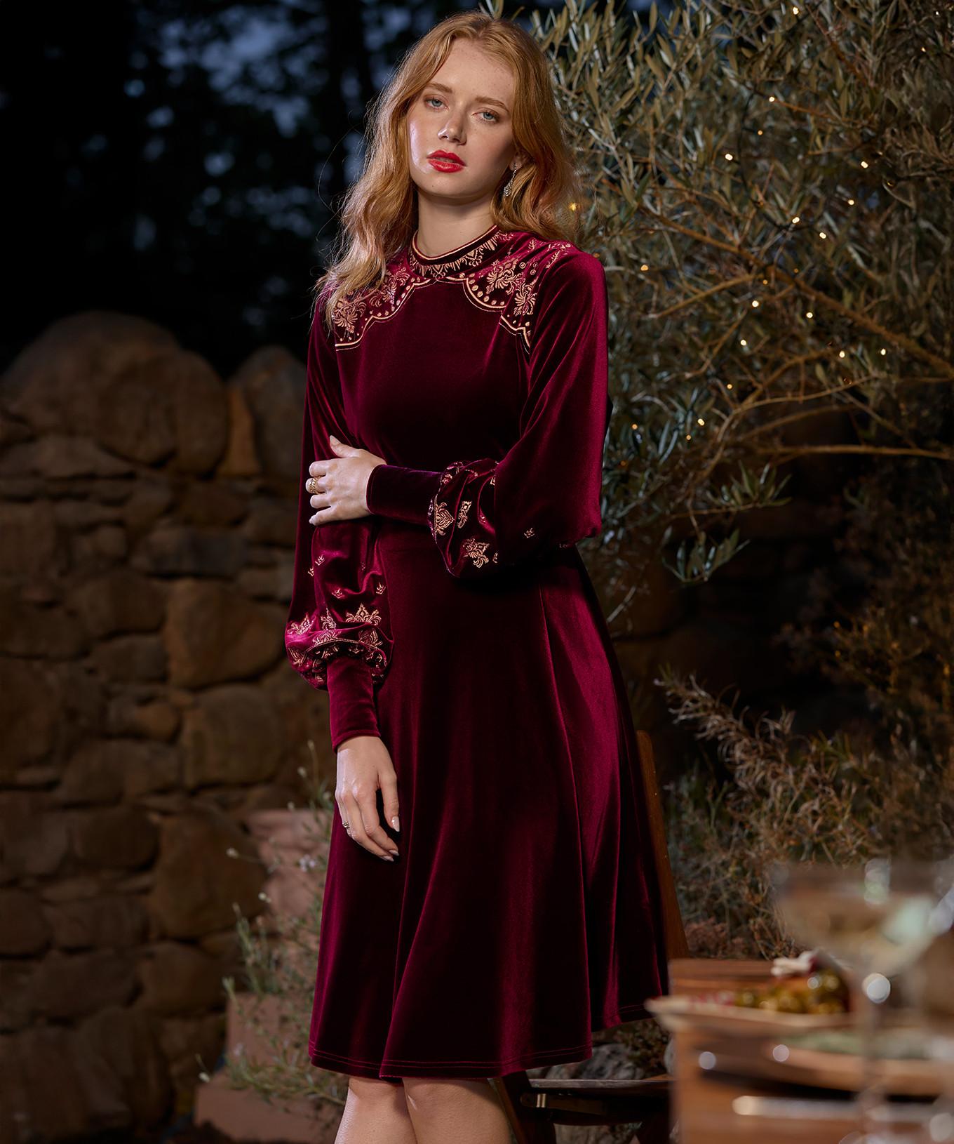 Joe Browns Stretch Samtkleid mit Stickerei  