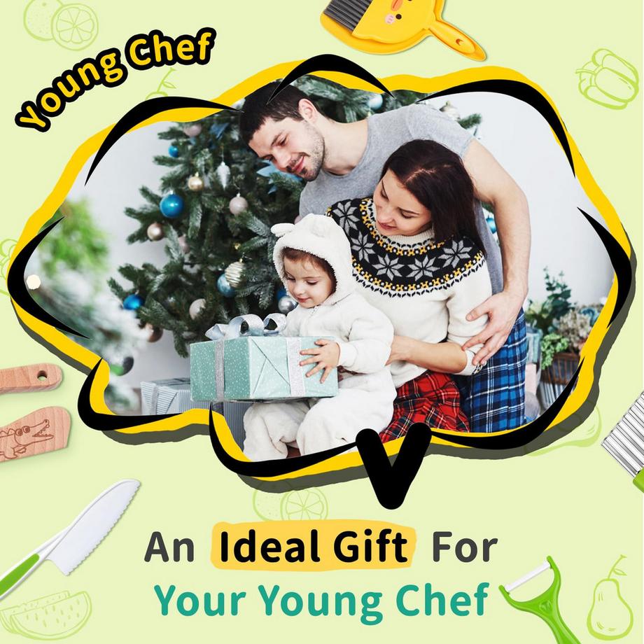 Activity-board  Kindermesser - 16-teiliges Kindersicherheits-Küchenmesserset für echtes Kochen mit Holzmesser, Kindermesser, Schneidebrett, Schäler 