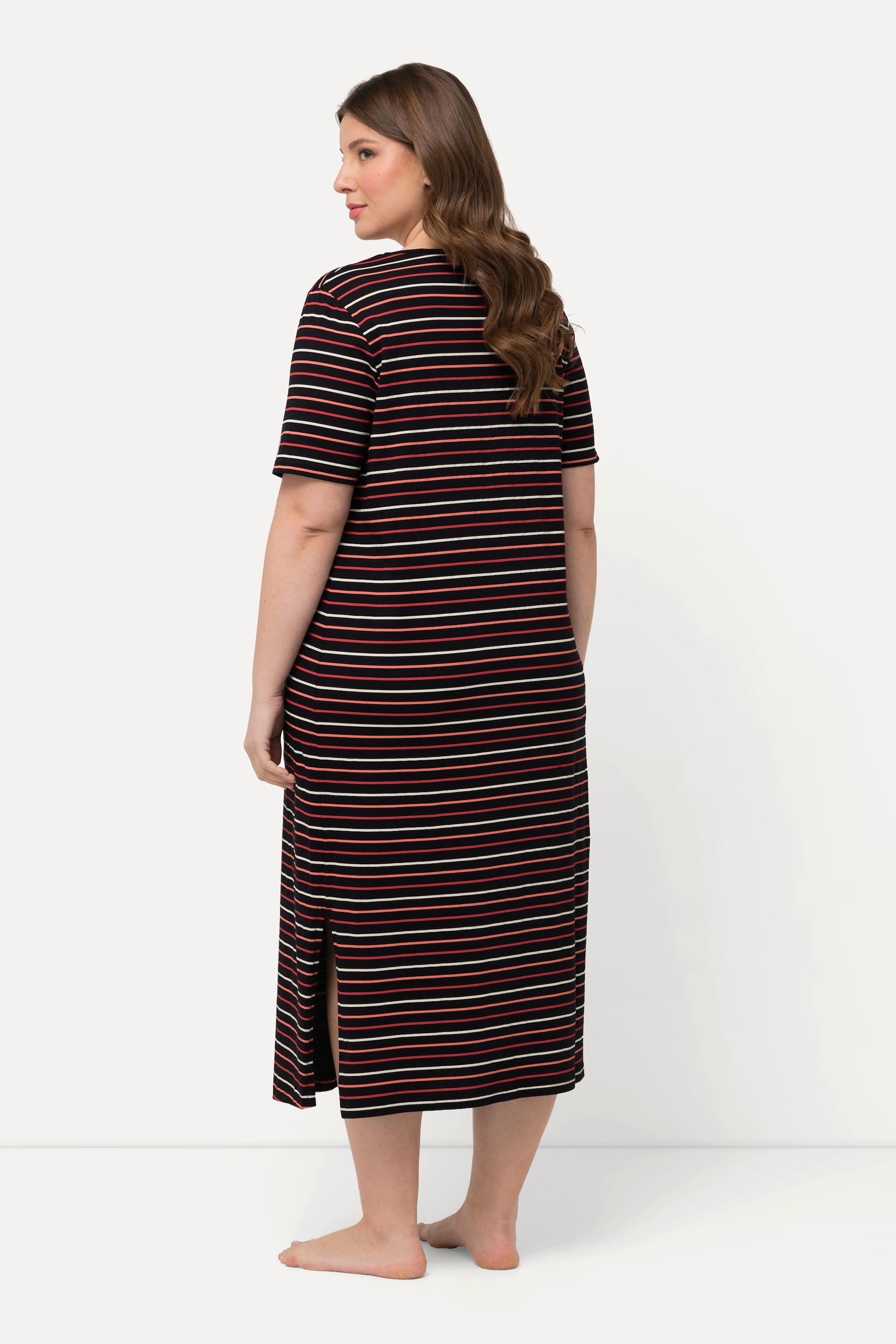 Ulla Popken Chemise de nuit rayée col rond manches courtes  