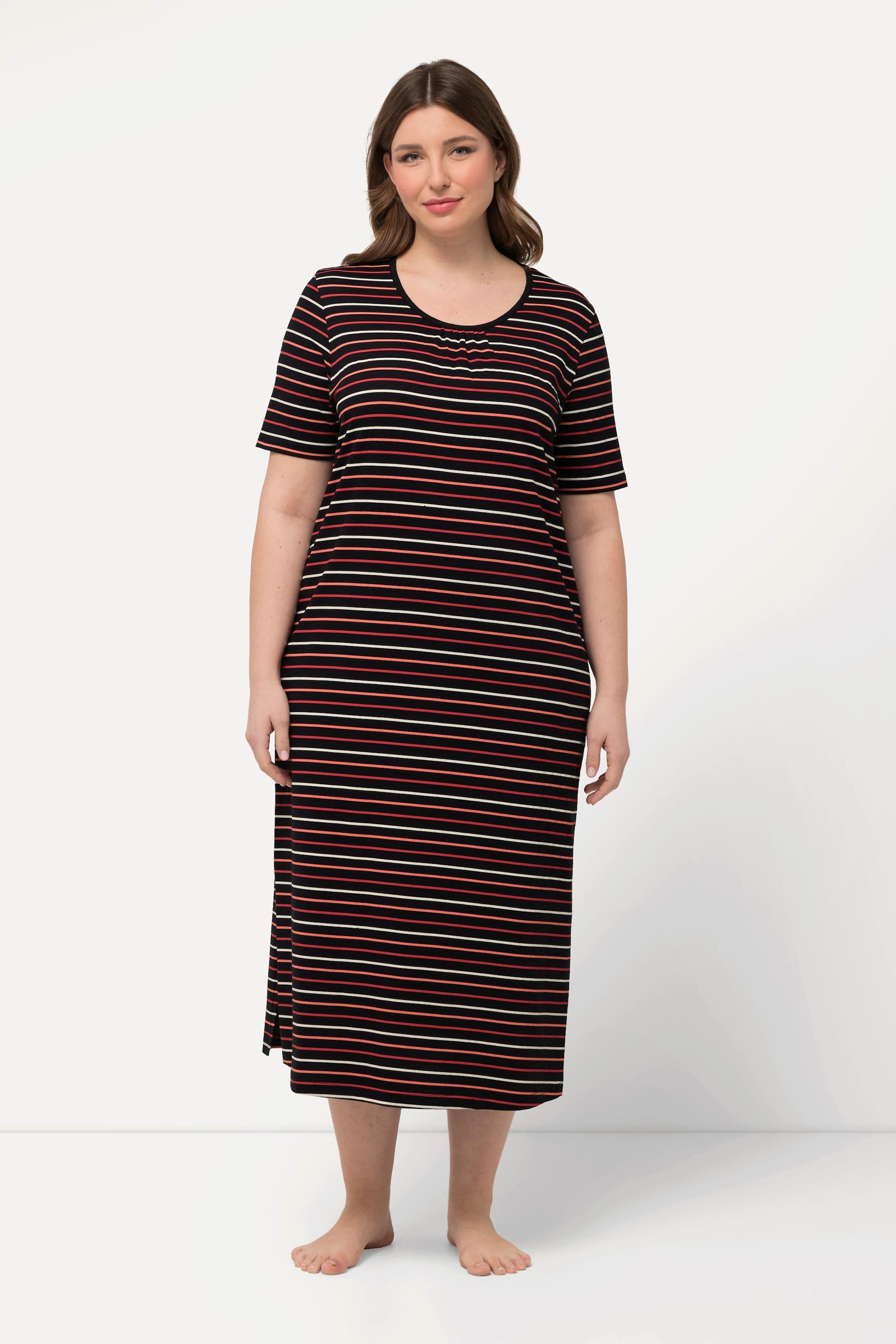 Ulla Popken Chemise de nuit rayée col rond manches courtes  