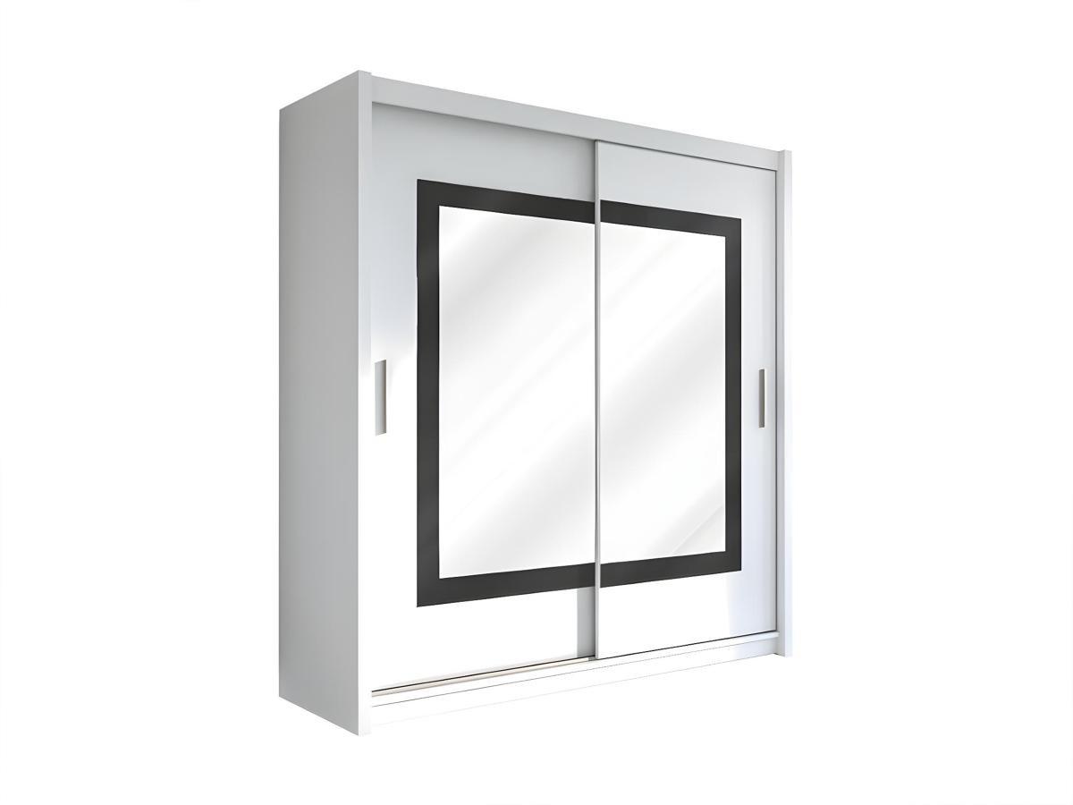 Vente-unique Kleiderschrank mit Spiegel - 2 Schiebetüren - B. 203 cm - Weiß - AUTLAN  