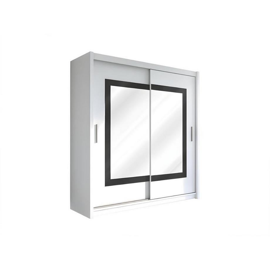 Vente-unique Armadio 2 ante scorrevoli con specchio L203 cm - Colore: Bianco - AUTLAN  