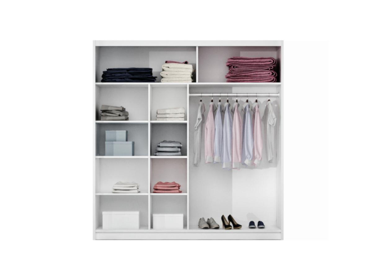 Vente-unique Kleiderschrank mit Spiegel - 2 Schiebetüren - B. 203 cm - Weiß - AUTLAN  