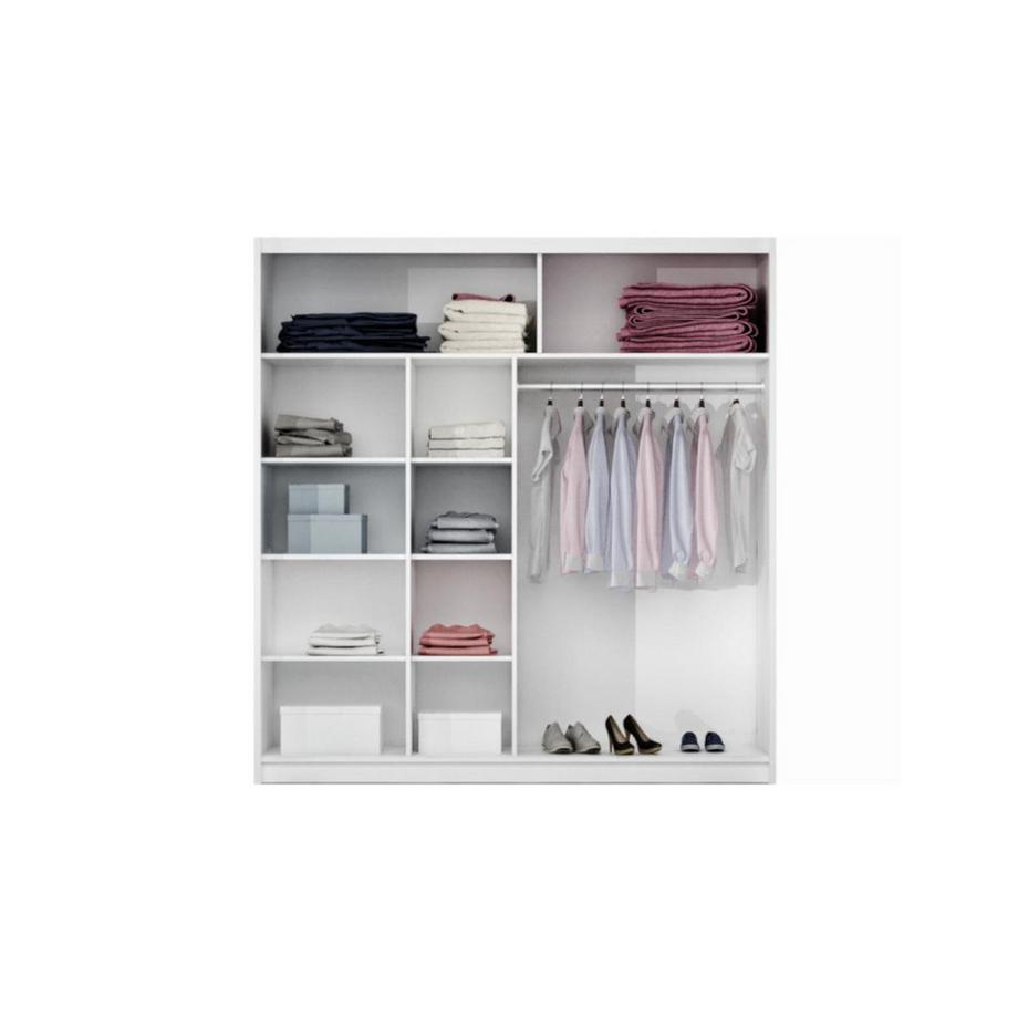 Vente-unique Armadio 2 ante scorrevoli con specchio L203 cm - Colore: Bianco - AUTLAN  