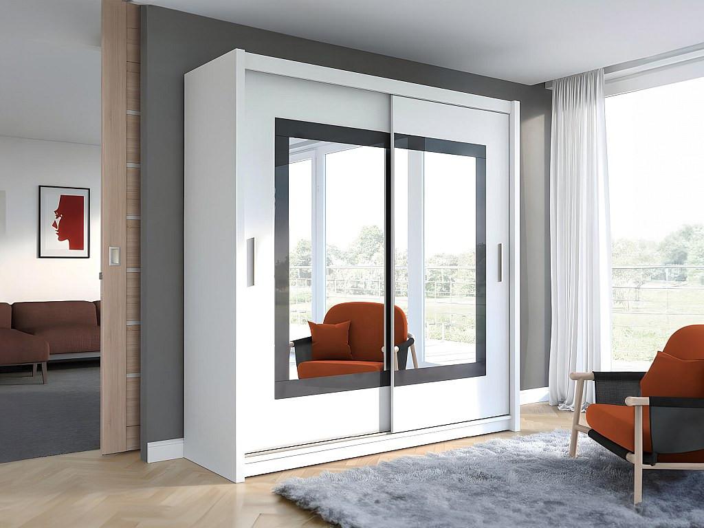 Vente-unique Kleiderschrank mit Spiegel - 2 Schiebetüren - B. 203 cm - Weiß - AUTLAN  