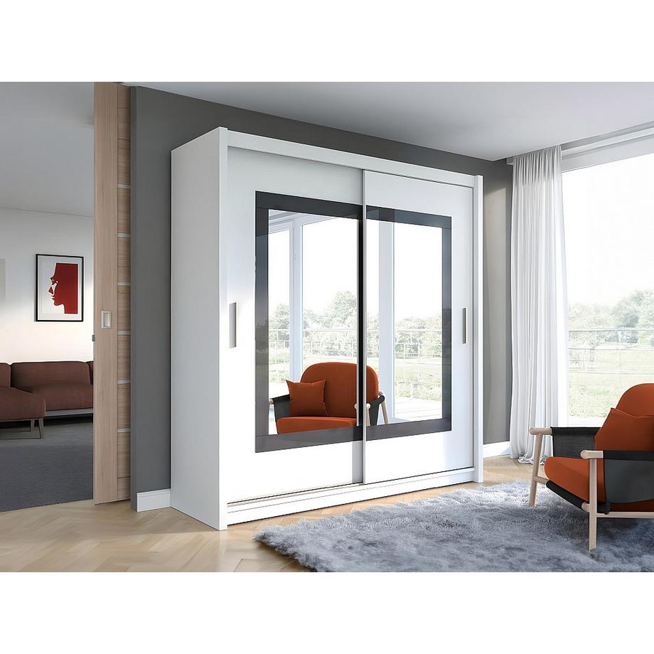 Vente-unique Armadio 2 ante scorrevoli con specchio L203 cm - Colore: Bianco - AUTLAN  