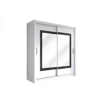 Kleiderschrank mit Spiegel - 2 Schiebetüren - B. 203 cm - Weiß - AUTLAN