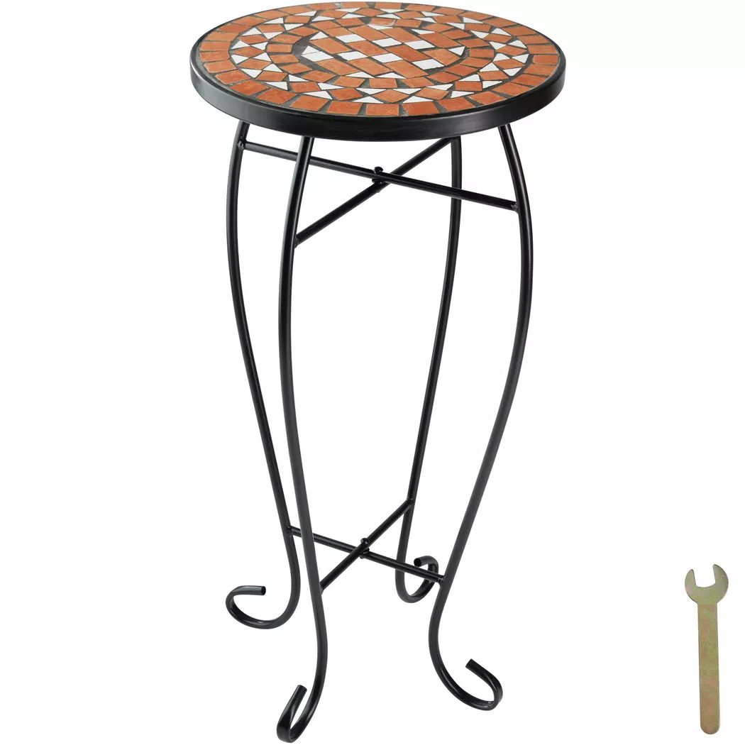 Tectake - Balkontisch  Stahl, Mosaik und Zement rund, One Size, Brûlé