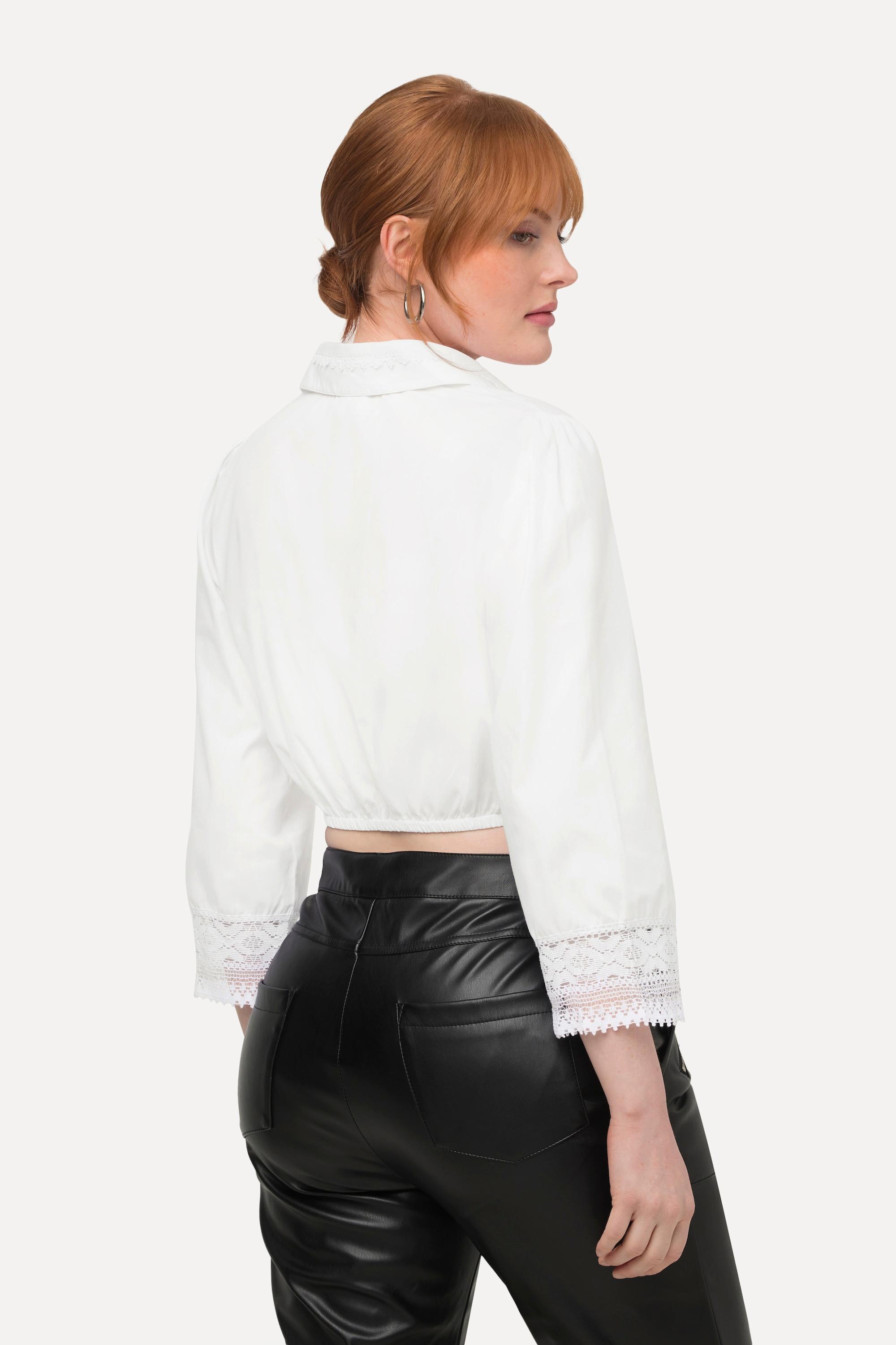 Ulla Popken Dirndlbluse Hemdkragen Spitze 3/4-Arm  