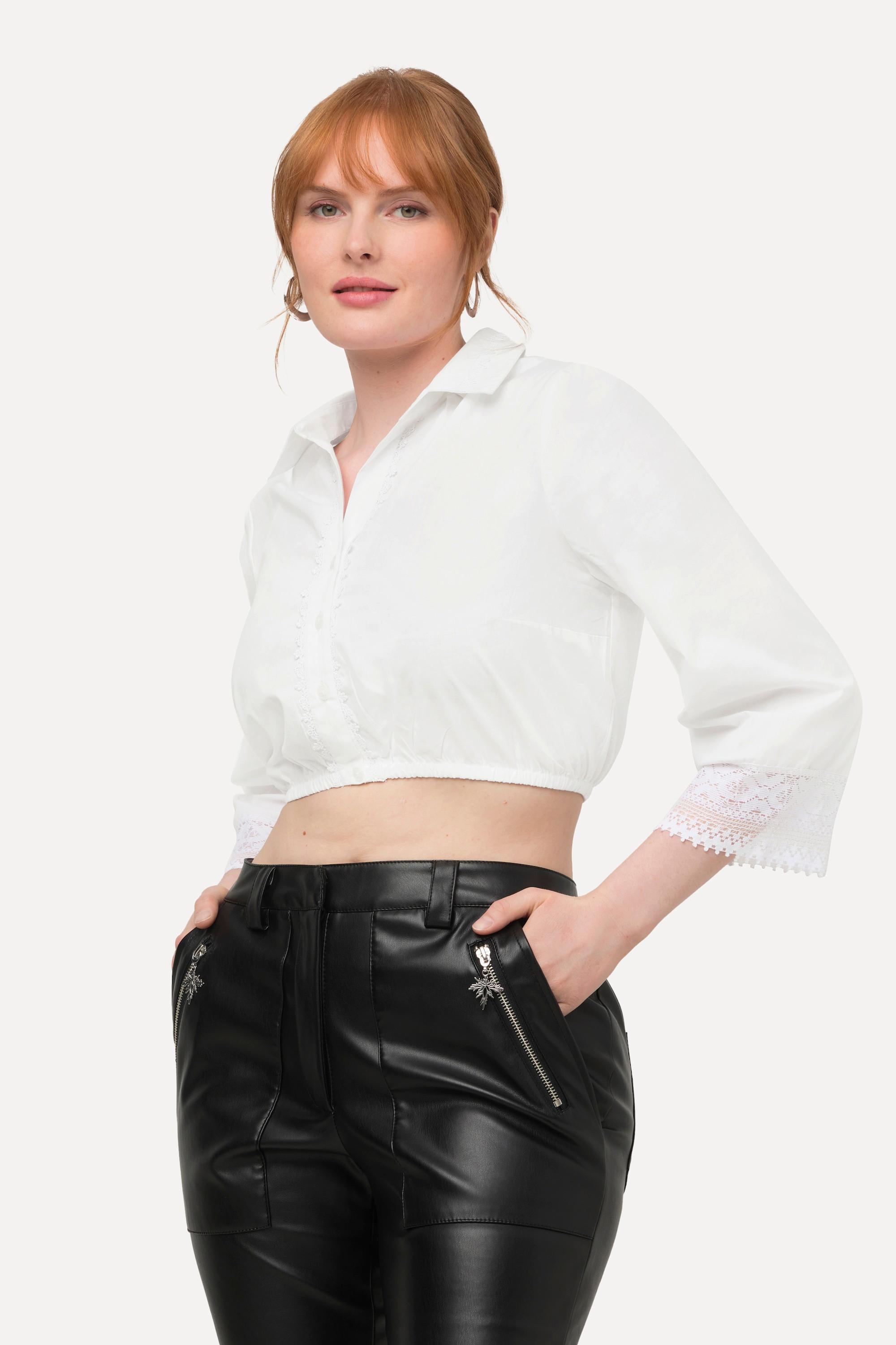 Ulla Popken Dirndlbluse Hemdkragen Spitze 3/4-Arm  