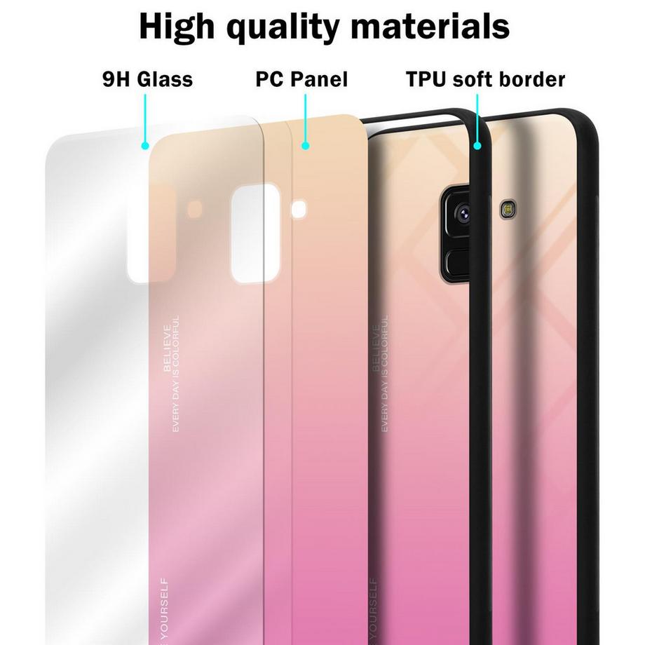 Cadorabo  Housse compatible avec Samsung Galaxy A8 2018 - Coque de protection bicolore en silicone TPU et dos en verre trempé 
