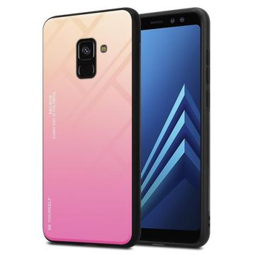 Housse compatible avec Samsung Galaxy A8 2018 - Coque de protection bicolore en silicone TPU et dos en verre trempé