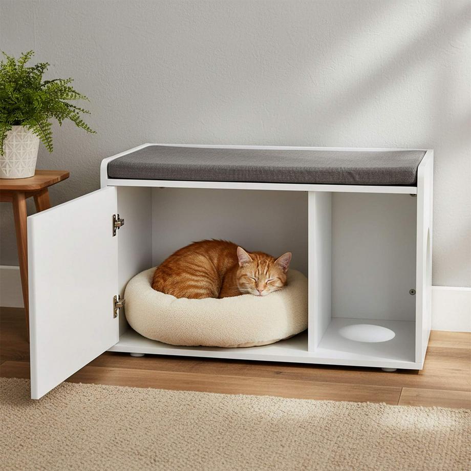 Northix  Meuble à litière pour chat avec banc 