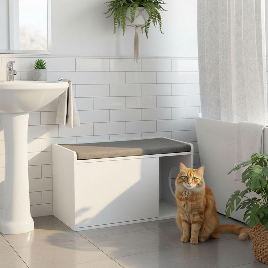 Northix  Meuble à litière pour chat avec banc 