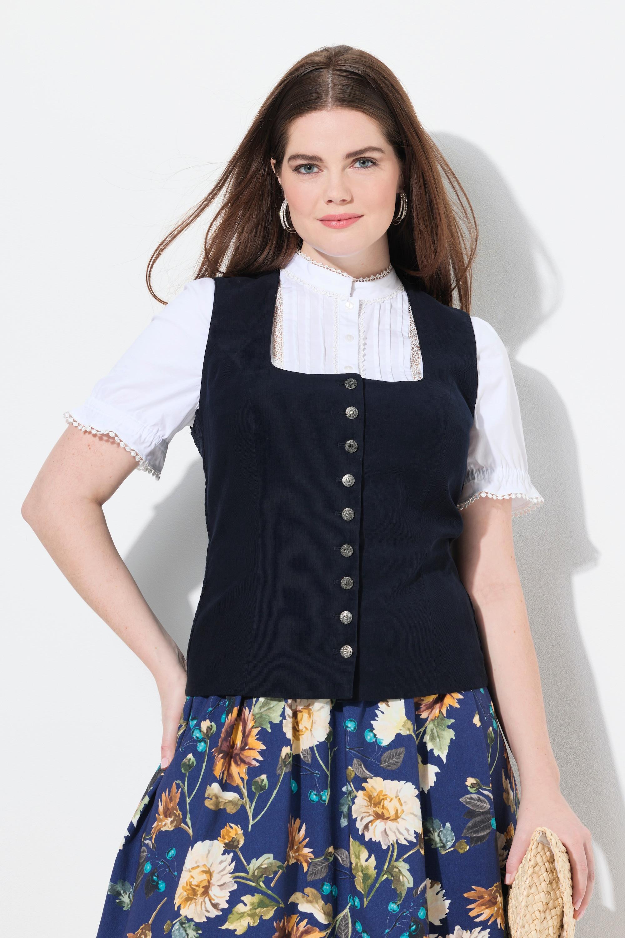 Ulla Popken Corsetto Trachten Cord Smock Slim senza Maniche  