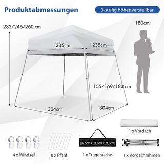 Northix Tonnelle pliante 3 m x 3 m grand auvent pliable blanc avec sac de transport avec réglage en hauteur sur 3 niveaux  